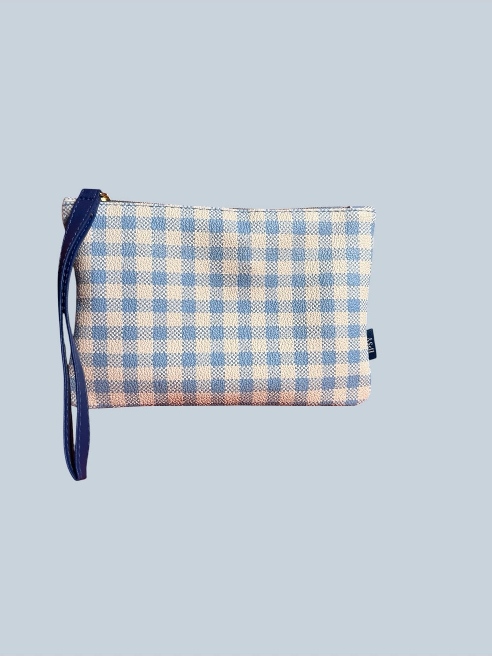 NEW Summer Blue Gingham Wristlet Clutch - or Cosmetics Bag - Picture 2 of 7